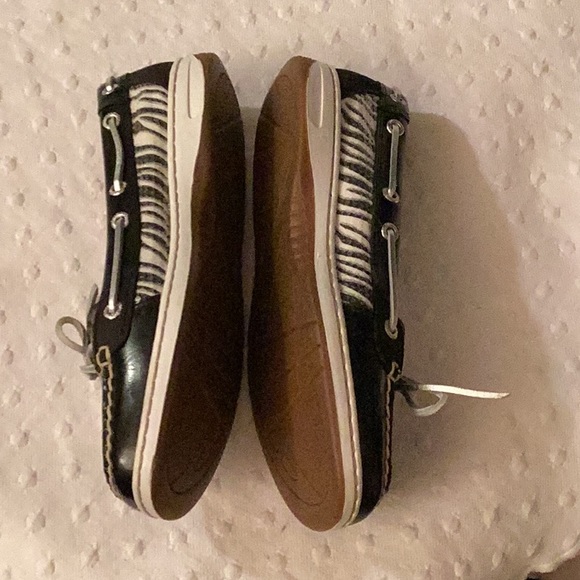 N N B Sperry top slider black & white sequins zebra leather shoes # 7.5 M. - Picture 8 of 9